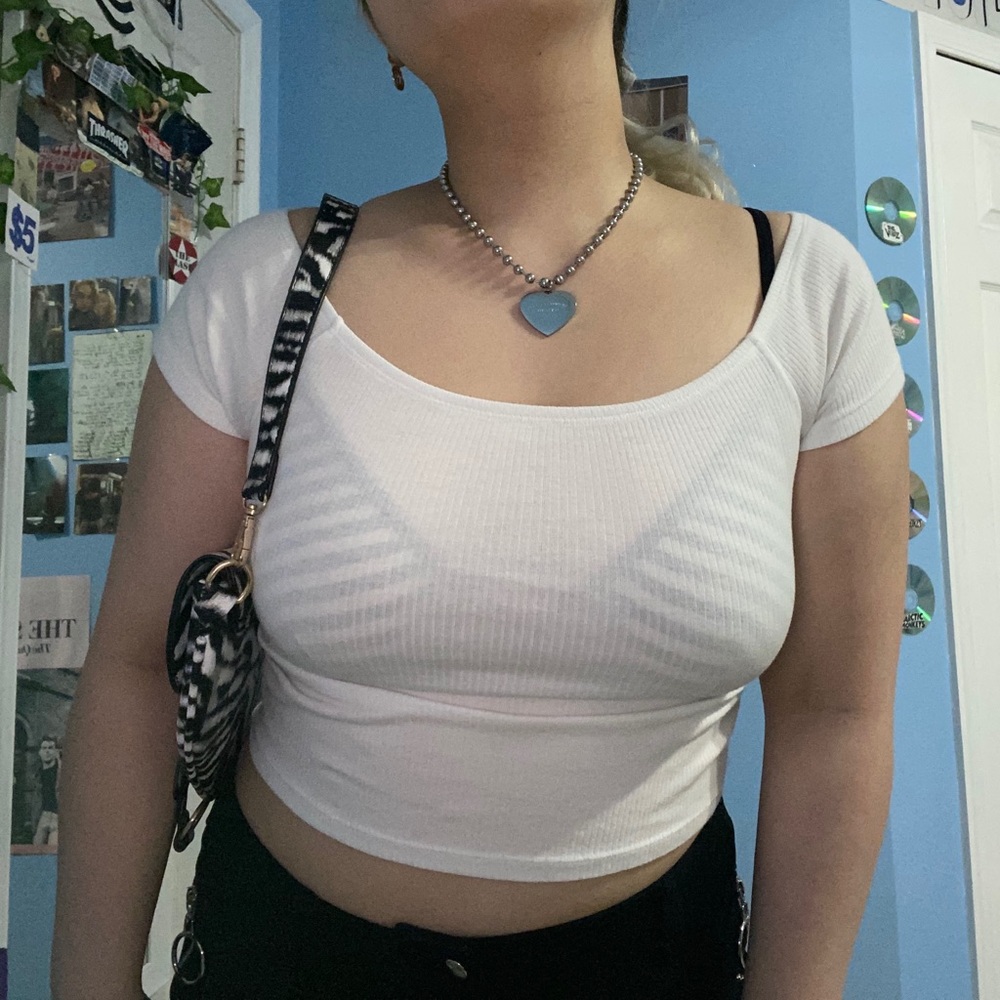 Ribbed wide neck crop top